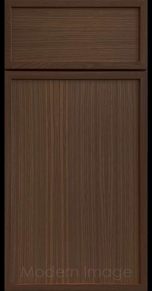 Driftwood Stain Arcadia shaker-style cabinet door, featuring slim stile & rail surrounding a flat center panel
